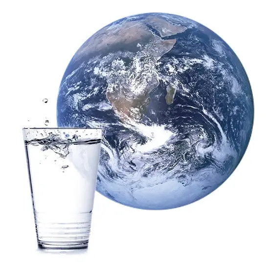 Planet Earth and a glass as foreground